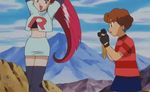  1boy 1girl 90s animated animated_gif camera musashi_(pokemon) pokemon pokemon_(anime) team_rocket toru_(pokemon) 