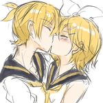  1girl blonde_hair brother_and_sister closed_eyes couple hair_ornament hairclip hazuki_natsu hetero incest kagamine_len kagamine_rin kiss short_hair siblings simple_background sketch twincest twins vocaloid white_background 