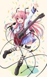  angel_beats! guitar highres instrument long_hair microphone microphone_stand pink_eyes pink_hair school_uniform serafuku shinda_sekai_sensen_uniform soranagi two_side_up yui_(angel_beats!) 