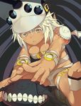  belt dark_skin fingernails foreshortening guilty_gear guilty_gear_xrd hat highres ramlethal_valentine shivu_(mochi) short_shorts shorts solo stretch white_hair yellow_eyes 