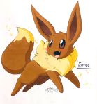  akabane_jin brown_eyes brown_fur cute_fangs dipstick_tail eevee english_text feral fur happy multicolored_fur multicolored_tail nintendo open_mouth pok&eacute;mon pok&eacute;mon_(species) signature simple_background solo tan_fur text tuft two_tone_fur video_games white_background 