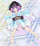  :d alternate_color barefoot blush bowl bowl_hat feet gplnbeat hat highres japanese_clothes kimono looking_at_viewer minigirl obi open_mouth purple_eyes purple_hair sash short_hair smile solo sukuna_shinmyoumaru touhou wide_sleeves 