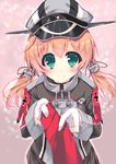  anchor_hair_ornament bad_id bad_pixiv_id blonde_hair gloves green_eyes hair_ornament hat kantai_collection long_hair looking_at_viewer noto_kurumi peaked_cap prinz_eugen_(kantai_collection) smile solo twintails white_gloves 