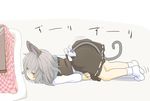  =_= animal_ears bangs blush_stickers capelet closed_eyes crawling downscaled from_side full_body grey_hair ishikkoro kotatsu long_sleeves md5_mismatch mouse_ears mouse_tail nazrin resized short_hair simple_background socks solo table tail touhou 