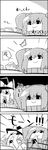  2girls 4koma bucket comic commentary eating food greyscale grill hair_bobbles hair_ornament hat hibachi_(object) highres in_bucket in_container kirisame_marisa kisume mochi monochrome multiple_girls no_humans shichirin smile steam tani_takeshi touhou translated twintails witch_hat yukkuri_shiteitte_ne 