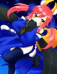  animal_ears bad_id bad_pixiv_id bare_shoulders blue_legwear blush detached_sleeves fate/extra fate_(series) fox_ears fox_tail hair_ribbon japanese_clothes looking_away pink_hair ribbon solo tail tamamo_(fate)_(all) tamamo_no_mae_(fate) twintails yellow_eyes yunelala 