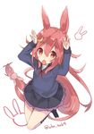  animal_ears bunny_ears hair_ornament kantai_collection long_hair red_eyes red_hair sakofu solo uniform uzuki_(kantai_collection) 