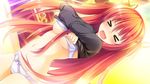  &gt;_&lt; 1girl angry blush bra breasts eyes_closed game_cg hair_ribbon kimishima_ao legs long_hair looking_at_viewer mitsu_king navel open_mouth orange_eyes otome_ga_kanaderu_koi_no_aria panties red_hair ribbon saijou_ayaka solo standing thighs twintails underwear undressing white_bra white_panties zinno 