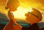  1girl carl_fredricksen ellie_fredricksen glasses highres miacat old_man old_woman short_hair skirt smile up_(disney) white_hair 