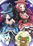  bare_shoulders blue_eyes blue_hair breasts choker cleavage curtains dress elbow_gloves gen_4_pokemon gen_5_pokemon gloves hat lajournee_(pokemon) lesoir_(pokemon) long_hair looking_at_viewer medium_breasts multicolored_hair multiple_girls outstretched_arm pachirisu pantyhose pink_eyes pink_hair pokemoa pokemon pokemon_(creature) pokemon_(game) pokemon_xy skirt skirt_set sparkle striped striped_legwear thigh_gap top_hat twintails two-tone_hair whimsicott 