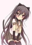  alastor_(shakugan_no_shana) animal_ears bell black_eyes black_gloves black_hair black_legwear blush cat_ears cat_tail choker fingerless_gloves gloves jewelry jingle_bell kemonomimi_mode kotsu long_hair looking_at_viewer necktie pendant school_uniform serafuku shakugan_no_shana shana short_sleeves signature solo tail thighhighs very_long_hair 