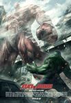  city colossal_titan destruction epic giant green_skin highres hulk iron_man marvel multiple_boys santa_fung shingeki_no_kyojin spider-man 