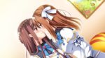  1boy 1girl blush bow bowtie brown_hair crossdressing game_cg highres kimishima_ao long_hair mitsu_king open_mouth otome_ga_kanaderu_koi_no_aria red_eyes school_uniform smile trap tsukahara_izumi uniform yukishiro_kotori zinno 