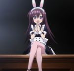  absolute_duo animal_ears bunny_ears crossed_legs highres long_hair maid maid_headdress purple_eyes screencap solo thighhighs tsukimi_rito 