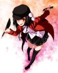  alternate_costume bad_id bad_pixiv_id black_hair black_legwear black_skirt feathers hat highres looking_at_viewer red_eyes s-syogo shameimaru_aya short_hair skirt smile solo thighhighs touhou zettai_ryouiki 