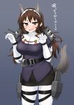  animal_ears ashigara_(kantai_collection) bad_id bad_pixiv_id belt blush breasts brown_eyes brown_hair claw_pose dakku_(ogitsune) elbow_gloves fangs gloves hairband heart heart-shaped_pupils kantai_collection large_breasts long_hair machinery open_mouth pantyhose smile solo symbol-shaped_pupils tail translated wavy_hair white_gloves white_legwear wolf_ears wolf_girl wolf_tail 