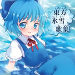  album_cover blue_hair cirno cover cover_page furigana iosys kito_(sorahate) ribbon solo touhou translated water 