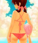  ass axis_powers_hetalia bad_id bad_pixiv_id ball beachball bikini bow from_behind grey_eyes hair_bow kumatani long_hair looking_back red_hair seychelles_(hetalia) side-tie_bikini solo swimsuit twintails water wet 