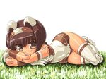  animal_ears armband bad_id bad_pixiv_id bangs bare_shoulders blush boots breasts brown_eyes brown_hair busou_shinki covered_navel crossed_arms dd_(ijigendd) doll_joints facial_mark gloves grass hairband leotard light_smile looking_at_viewer low_ponytail lying on_ground on_side outdoors pomock ponytail simple_background small_breasts smile solo thigh_boots thigh_gap thighhighs white_background white_footwear white_gloves white_legwear 