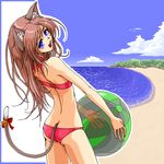  animal_ears ball beach beachball bikini cat_ears cat_tail day original outdoors solo swimsuit tail yuuki_(silent_moon) 