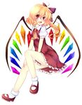  bad_id bad_pixiv_id blonde_hair flandre_scarlet highres one_side_up ponytail rainbow_order red_eyes red_skirt short_hair skirt solo touhou uranaishi_(miraura) white_background wings 