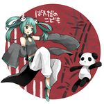  alternate_hairstyle blue_hair china chinese_clothes cleavage_cutout detached_sleeves flat_chest hair_ornament hair_rings hatsune_miku long_hair panda panda_hair_ornament panda_no_kodomo_(vocaloid) pants shoes sleeves_past_wrists solo tama_(songe) twintails vocaloid 