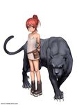  animal armlet black_panther boots child gloves legs original panther red_eyes red_hair ryu_(ryu's_former_site) solo 