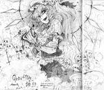  chihiro_(kemonomichi) fangs flandre_scarlet greyscale hat monochrome one_side_up ponytail skull solo touhou traditional_media vampire wings 