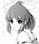  eyebrows eyebrows_visible_through_hair greyscale long_hair looking_at_viewer monochrome ponytail simple_background solo touhou upper_body watatsuki_no_yorihime white_background yamaguchi_yuu 