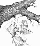  graphite_(medium) greyscale hane_(azelye) highres mask monochrome saigyouji_yuyuko solo touhou traditional_media tree 