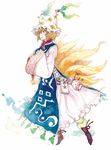  bag blonde_hair boots chihiro_(kemonomichi) cross-laced_footwear fox_tail full_body hat lace-up_boots long_sleeves multiple_tails pillow_hat short_hair solo tail tassel touhou white_background wide_sleeves yakumo_ran yellow_eyes 