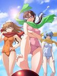  alternate_color_school_swimsuit ayanami_rei barefoot day evangelion:_2.0_you_can_(not)_advance feet glasses hairband legs lens_flare makinami_mari_illustrious mass_production_eva multiple_girls neon_genesis_evangelion one-piece_swimsuit orange_swimsuit pink_swimsuit rebuild_of_evangelion scarf school_swimsuit shikinami_asuka_langley souryuu_asuka_langley swimsuit tadano_akira white_school_swimsuit white_swimsuit 