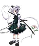  dual_wielding flower hitodama holding katana konpaku_youmu konpaku_youmu_(ghost) kurousou solo sword touhou weapon 