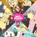  4girls amagi_yukiko bad_food bad_id bad_pixiv_id chocolate doujima_nanako gun hanamura_yousuke happy_valentine houndstooth kujikawa_rise kuma_(persona_4) multiple_boys multiple_girls narukami_yuu omugi persona persona_4 satonaka_chie shirogane_naoto sick skull tatsumi_kanji valentine vomit weapon 