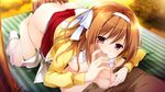  1girl areolae ass blush breasts caressing_testicles censored forest game_cg hairband highres kimishima_ao legs mitsu_king mosaic_censoring nature nipples no_bra no_panties open_clothes open_mouth orange_hair otome_ga_kanaderu_koi_no_aria penis red_eyes short_hair skirt skirt_lift small_breasts sunlight sweat testicles thighs tree trees tsukahara_izumi yukishiro_kotori zinno 