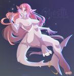  &lt;3 &lt;3_eyes anthro biting_lip breasts bubble claws collar ear_piercing facial_piercing featureless_crotch female fin fish ghostli gills hair light_skin long_hair looking_at_viewer marine multicolored_skin nipples nude piercing pink_eyes pink_hair shark signature simple_background solo underwater water watermark white_skin wide_hips 