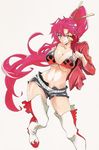  absurdres belt bikini_top blush boots breasts gloves hair_ornament highres juuzou_(amayuu112) large_breasts long_hair looking_at_viewer ponytail red_hair short_shorts shorts smile solo tengen_toppa_gurren_lagann thigh_boots thighhighs very_long_hair white_footwear white_legwear yellow_eyes yoko_littner 