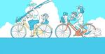  2girls bicycle boruto:_naruto_next_generations child cloud cloudy_sky crayon_shin-chan day family father_and_daughter father_and_son fishing_rod from_side ground_vehicle hat husband_and_wife hyuuga_hinata kurama_(naruto) kyuubi long_hair mother_and_daughter mother_and_son multiple_boys multiple_girls multiple_riders multiple_tails naruto naruto_(series) outdoors parody riding rurukongu short_hair sky style_parody sun_hat tail usui_yoshito_(style) uzumaki_boruto uzumaki_himawari uzumaki_naruto whisker_markings 