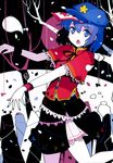  blue_eyes blue_hair hat hitodama ideolo jiangshi looking_at_viewer miyako_yoshika ofuda open_mouth outstretched_arms ribbon scan shirt short_hair short_sleeves skirt solo star touhou turtleneck vest wide_sleeves wrist_cuffs zombie_pose 