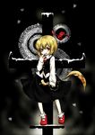  blonde_hair colored_eyelashes cross ex-rumia highres kinnkonnsousai mary_janes red_eyes rumia shirt shoes short_hair skirt snow solo touhou vest 