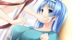  1girl blue_eyes blue_hair breasts clothed_female_nude_male door game_cg hairband kimishima_ao large_breasts long_hair looking_away mitsu_king ninomiya_mikoto nipples nude open_mouth otome_ga_kanaderu_koi_no_aria standing tsukahara_izumi zinno 