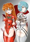  2girls a10_nerve_clips adapted_costume amiba00 aqua_hair ass ayanami_rei bdsm blue_eyes blue_hair bondage bound breasts brown_hair looking_back multiple_girls neon_genesis_evangelion open_mouth plugsuit red_eyes shibari soryu_asuka_langley 