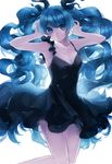  bad_id bad_pixiv_id black_dress blue_eyes blue_hair dress hair_ribbon hatsune_miku highres long_hair looking_at_viewer ribbon shinkai_shoujo_(vocaloid) solo twintails very_long_hair vocaloid white_background 