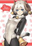  2015 blue_eyes bodysuit highres horns katagiri_(a1466502) original sheep_girl sheep_horns short_hair silver_hair solo 