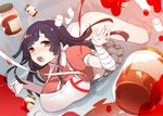  bandages bottle breasts danganronpa fallen_down large_breasts long_hair looking_at_viewer mami_(apsaras) purple_hair red_eyes solo spill super_danganronpa_2 thighs tsumiki_mikan 