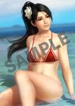  1girl 3d black_hair breasts brown_eyes cleavage dead_or_alive dead_or_alive_5 long_hair momiji_(ninja_gaiden) ninja_gaiden ninja_gaiden:_dragon_sword official_art solo swimsuit underboob 