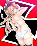  anchor_hair_ornament ass back bad_id bad_pixiv_id black_legwear blonde_hair blush breasts cowboy_shot finger_to_mouth from_behind green_eyes hair_ornament hat highres iron_cross kantai_collection long_hair looking_at_viewer looking_back low_twintails naughty_face okuri_banto open_mouth panties peaked_cap prinz_eugen_(kantai_collection) shoulder_blades sideboob small_breasts solo thighhighs tongue tongue_out topless twintails underwear underwear_only white_panties 