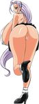  anus ass backless bell_(ppgd) bent_over black_shoes breasts gigantic_breasts gray_eyes grey_eyes huge_ass long_hair microskirt no_panties pussy shoes sideboob smile socks turtleneck uncensored very_long_hair white_hair white_legwear white_socks 
