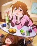  :d :o alcohol alternate_costume angry aqua_eyes arm_up baba_konomi bangs barefoot beer blush bottle bowl braid can card_(medium) cheese chin_rest chips closed_eyes couch drooling drunk food frills glint idolmaster idolmaster_million_live! index_finger_raised indoors leaning_forward long_hair lying momose_rio multiple_girls official_art on_back open_mouth orange_hair pajamas parted_bangs pillow polka_dot polka_dot_pajamas potato_chips rug sake sake_bottle saliva scrunchie shade single_braid sitting sleeve_cuffs smile solo_focus striped swept_bangs transparent v-shaped_eyebrows wooden_floor 