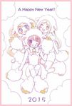  3girls ;d animal animal_costume animal_ears bad_id bad_twitter_id blush border crown fur_trim gloves grin happy_new_year long_hair looking_at_viewer morishima_akiko multiple_girls new_year one_eye_closed open_mouth paw_gloves paw_shoes paws pink_border sheep sheep_costume sheep_ears sheep_girl sheep_hood shoes short_hair simple_background smile teeth tsubaki_kureha white_background yuri_kuma_arashi yurigasaki_lulu yurishiro_ginko 